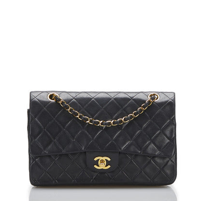 Chanel Classic Double Flap Shoulder Bag Medium Black Lambskin
