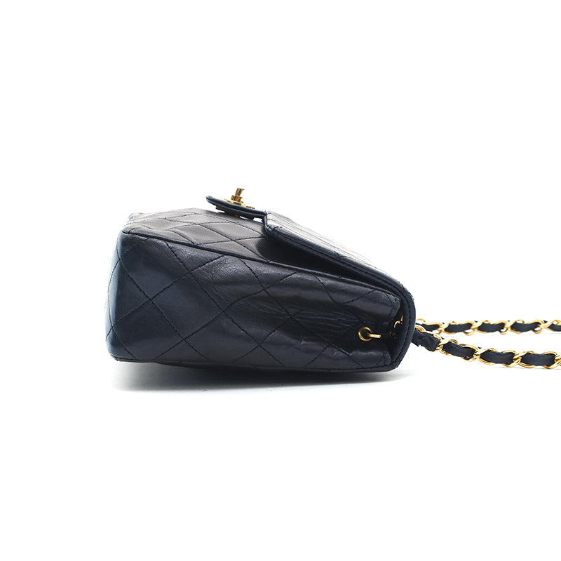 Chanel Shoulder Bag Flap Black Lambskin Leather Matrasse
