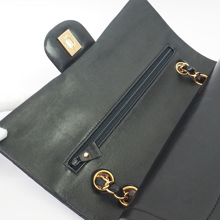 Chanel Classic Double Flap 25 Shoulder Bag Medium Black Quilted Lambskin
