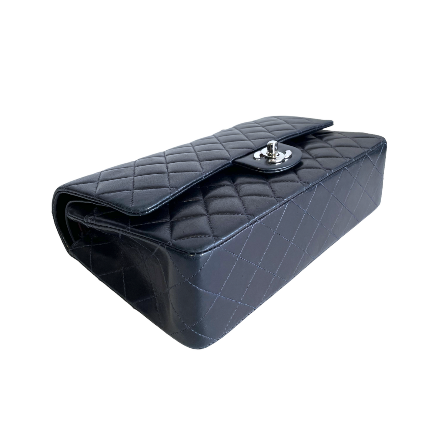 Chanel Classic Double Flap Medium Navy Blue Lambskin Silver