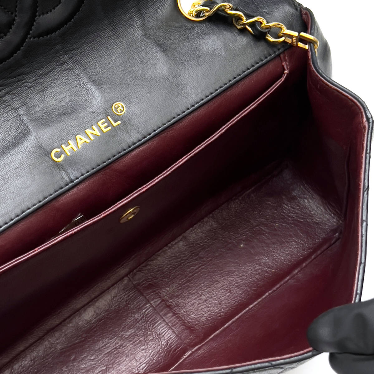 Chanel Shoulder Bag Single Flap Black Lambskin Leather Matrasse   First Series