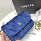 Blue suede Chanel woman handbag