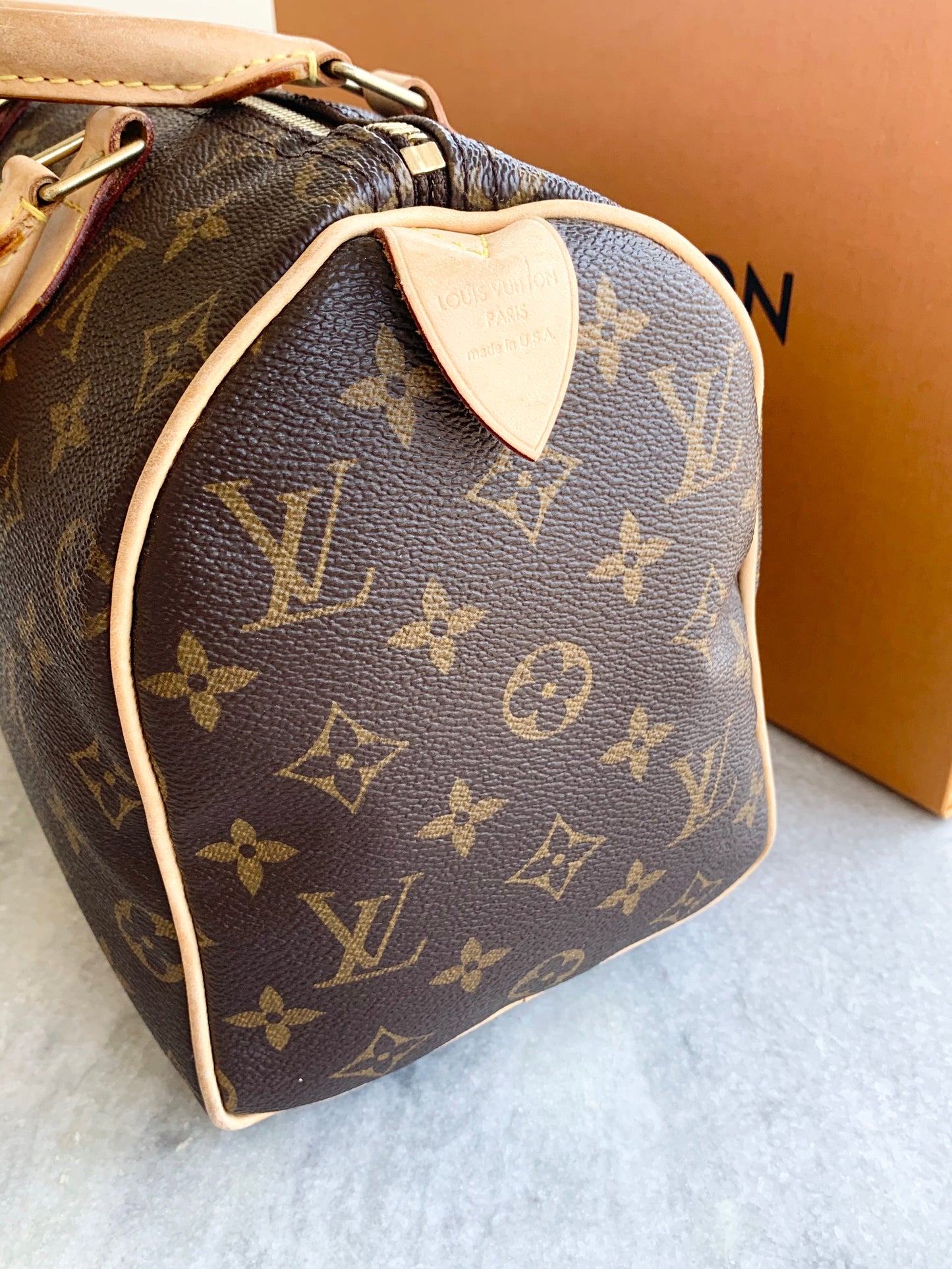 [ ] Louis Vuitton Speedy 25 Monogram Satchel Bag