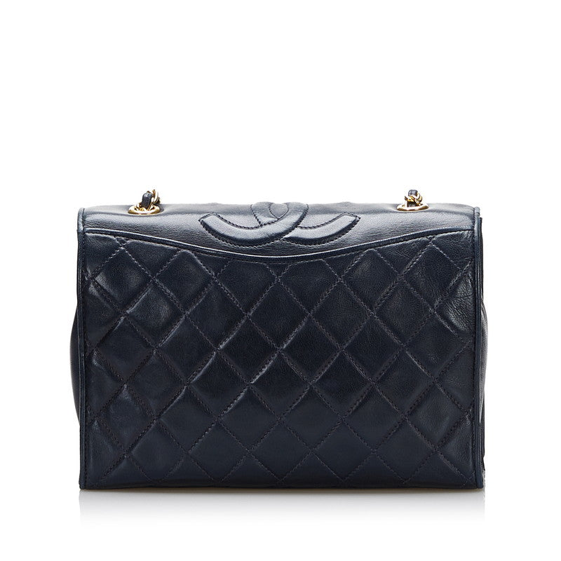 Chanel Shoulder Bag Flap Navy Lambskin Leather Matrasse