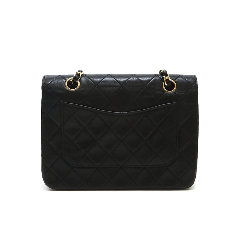 Chanel Shoulder Bag Flap Black Lambskin Leather Matrasse
