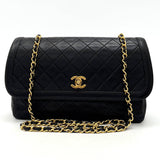 Chanel Shoulder Bag Single Flap Black Lambskin Leather Matrasse   First Series