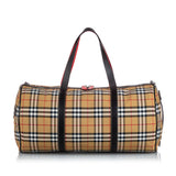 Burberry Brown Beige Canvas Fabric Ho  Check Barrel Bag Italy