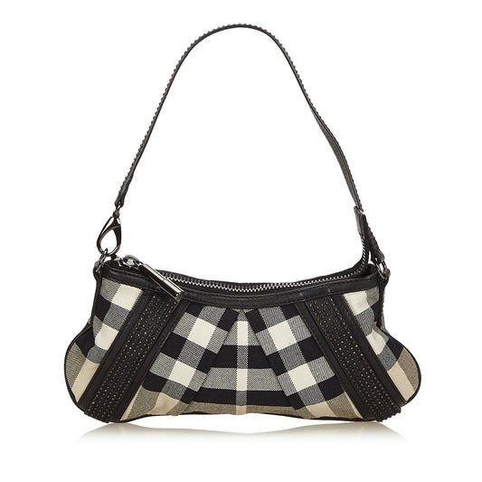 Burberry White Ivory Jacquard Fabric Plaid Baguette United Kingdom