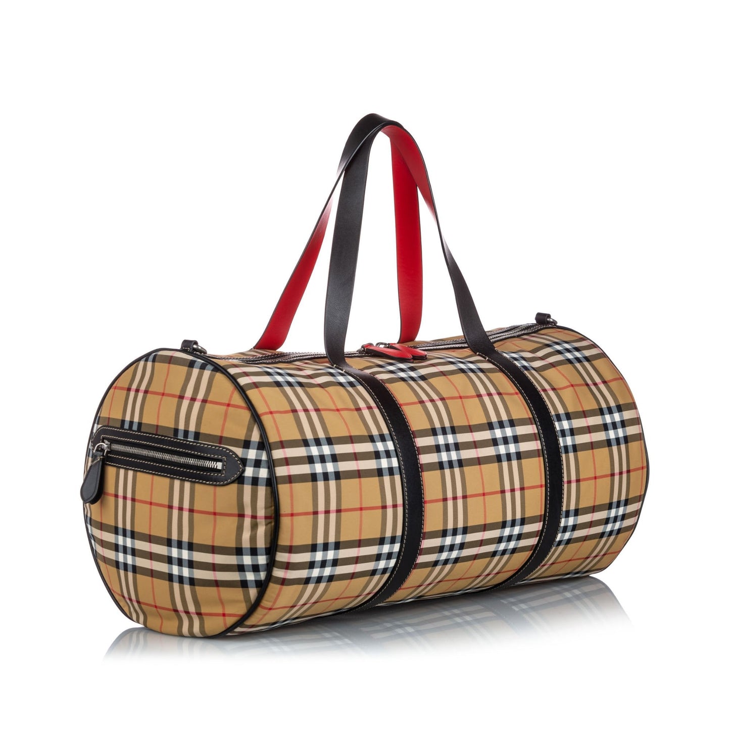 Burberry Brown Beige Canvas Fabric Ho  Check Barrel Bag Italy
