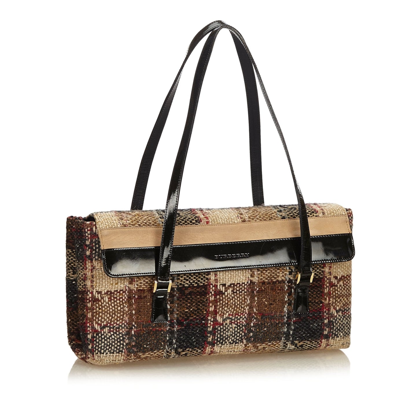 Burberry Brown Dark Wool Fabric Plaid Shoulder Bag United Kingdom