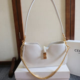 CELINE 25S SHOULDER CAMILLE 16 SOFT 27MM IN WHITE CALFSKIN GOLD HARDWARE Amelia Amelia