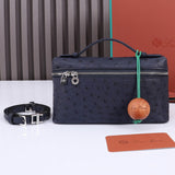 EXTRA POCKET L19 IN SPACE BLUE OSTRICH LEATHER Amelia Bags