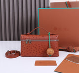 EXTRA POCKET L19 IN RED BROWN OSTRICH LEATHER Amelia