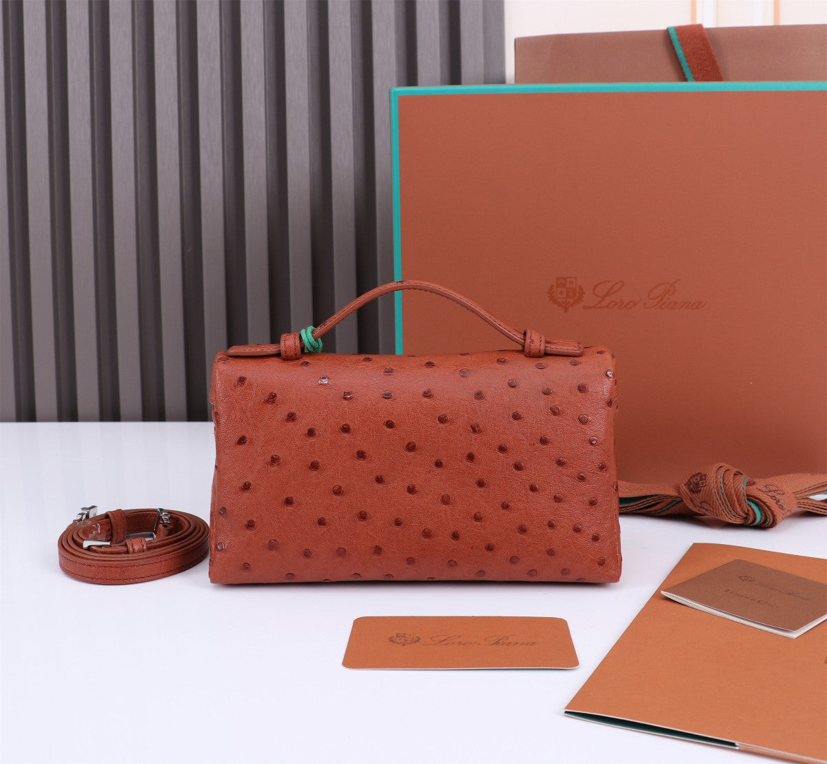 EXTRA POCKET L19 IN RED BROWN OSTRICH LEATHER Amelia Bags