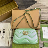 GG MARMONT 24 SMALL MATELASSÉ SHOULDER BAG GREEN IRIDESCENT CALFSKIN Amelia