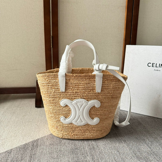 TEEN SUPPLE CELINE 22 WHITE IN RAFFIA AND CALFSKIN Amelia Amelia