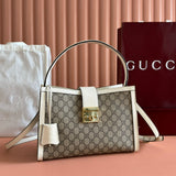 GUCCI 26S PADLOCK SHOULDER BAG 29 IN DARK BEIGE AND WHITE CALFSKIN Amelia