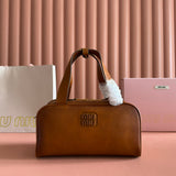 MIUMIU 26S TOP-HANDLE BAG 28 IN TAN BROWN CALFSKIN GOLD HARDWARE Amelia