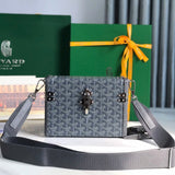 CASSETTE TRUNK BAG 21 IN GREY GOYARDINE CANVAS & CLAMECY COWHIDE by Amelia