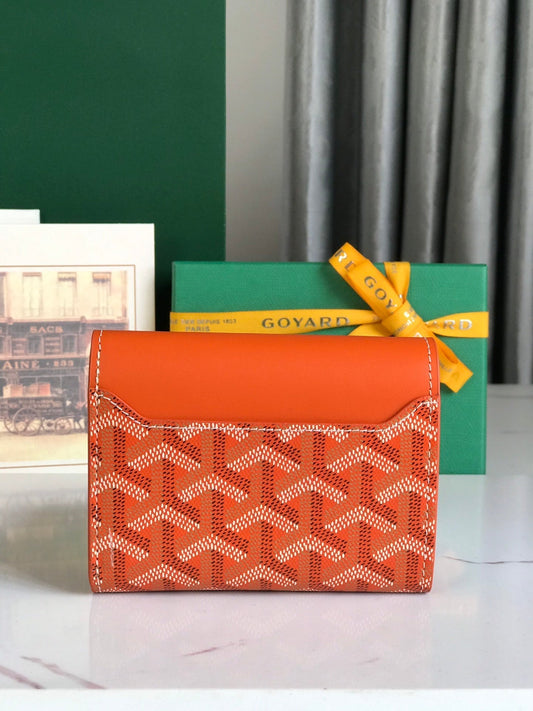 SAINT-GABRIEL WALLET 12 IN ORANGE CALFSKIN AND GOYARDINE CANVAS by Amelia