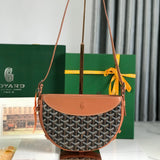 HIRONDELLE BAG 25 IN TAN LAMBSKIN AND BLACK GOYARDINE CANVAS by Amelia