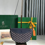 HIRONDELLE BAG 25 IN NAVY BLUE LAMBSKIN AND GOYARDINE CANVAS