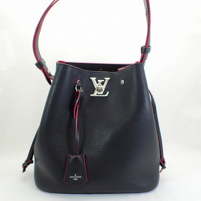 Louis Vuitton Leather LockMe Bucket Shoulder Bag Black