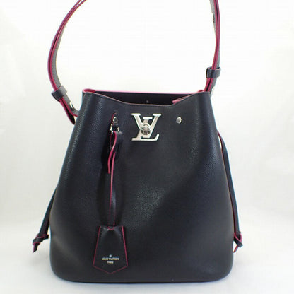 Louis Vuitton Leather LockMe Bucket Shoulder Bag Black