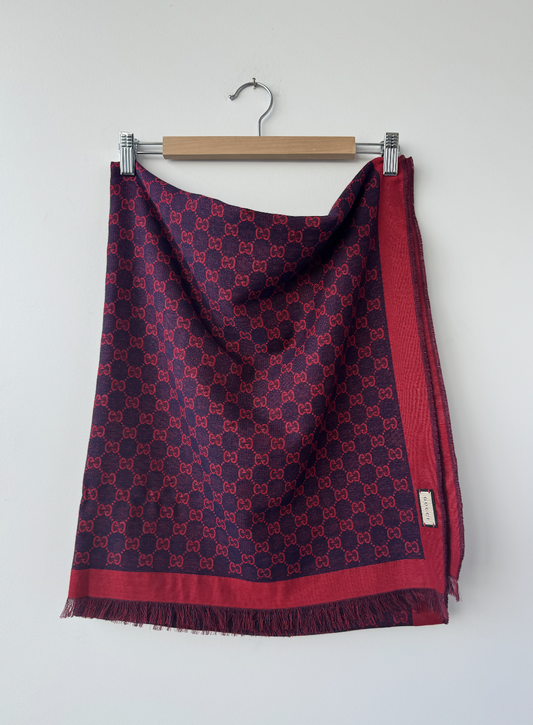 GUCCI Cotton Scarf in Bordeaux w/ Total Pattern