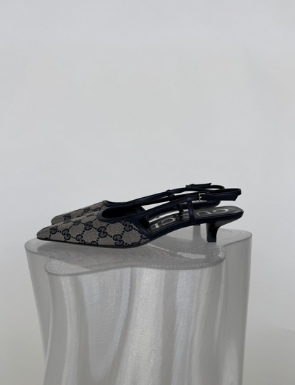 Gucci GG Slingback Pumps 35mm GG Navy Blue - FULL SET