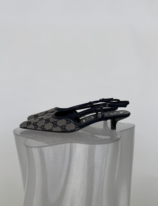 Gucci GG Slingback Pumps 35mm GG Navy Blue - FULL SET