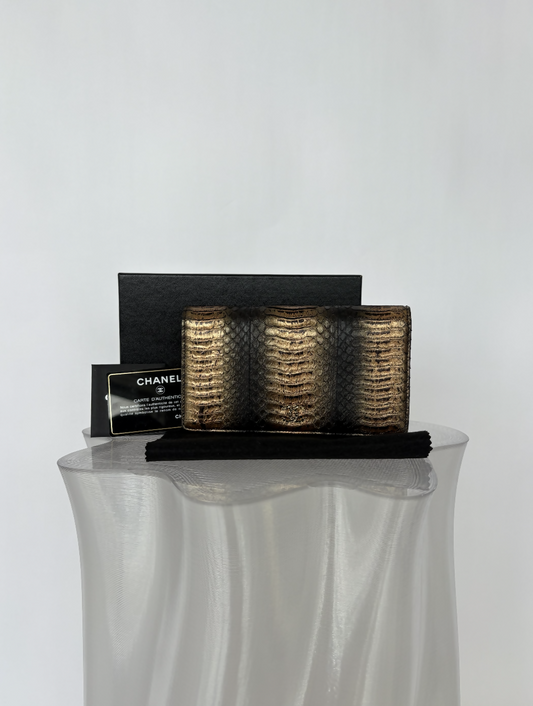 Chanel Black/Bronze Snakeskin CC Yen Wallet - FULL SET