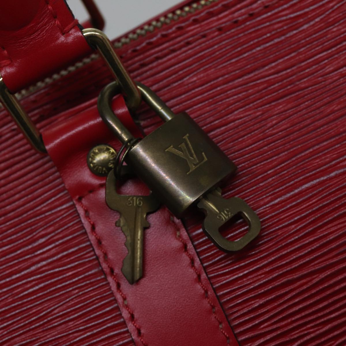 LOUIS VUITTON Epi Keepall 45 Boston Bag Red M42977 LV Auth ki4861