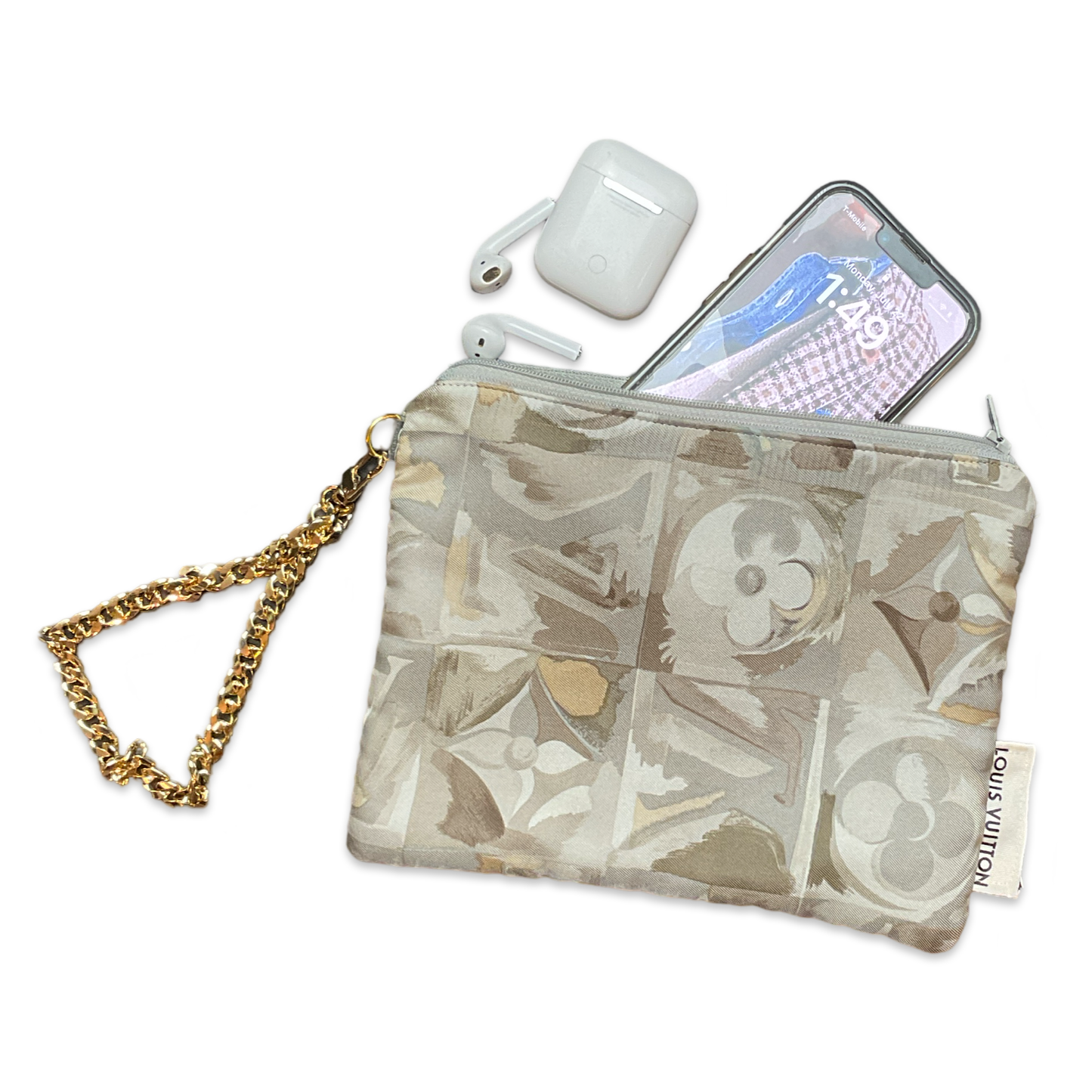 Au Fils du Temps Logo   Silk Scarf Wristlet Bag