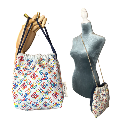 LV Monogram   Silk Scarf Drawstring Crossbody Bag