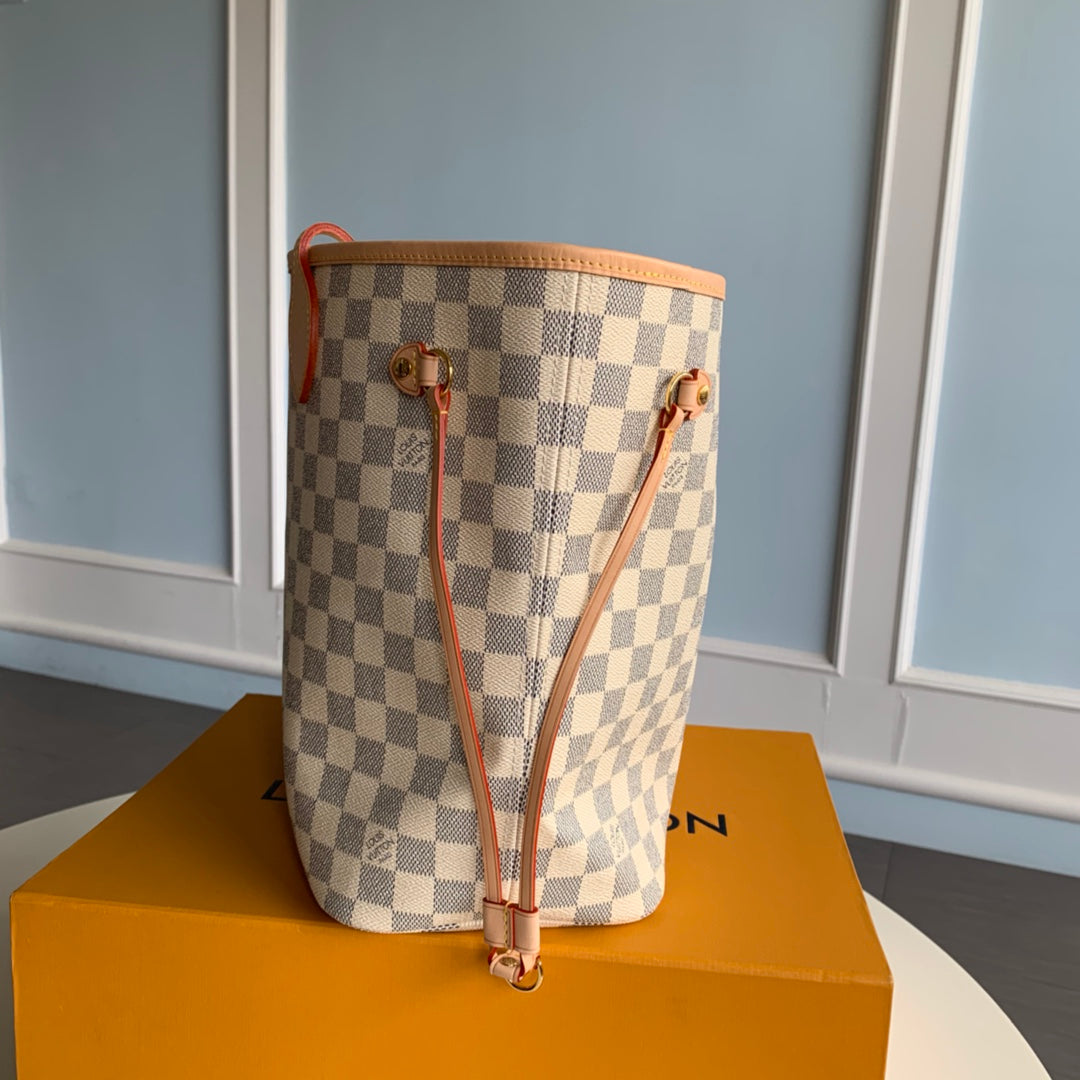 Neverfull N41605 MM Damier Azur Bag N41361 white Pink inside