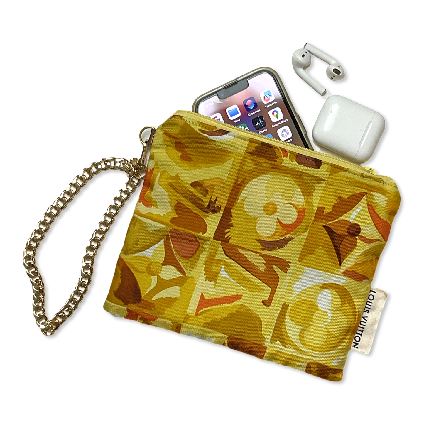 Au Fils du Temps Logo   Silk Scarf Wristlet Bag