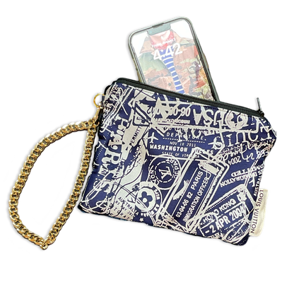 Travel Stamps   Silk Scarf Wristlet Bag