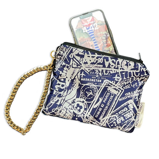 Travel Stamps   Silk Scarf Wristlet Bag