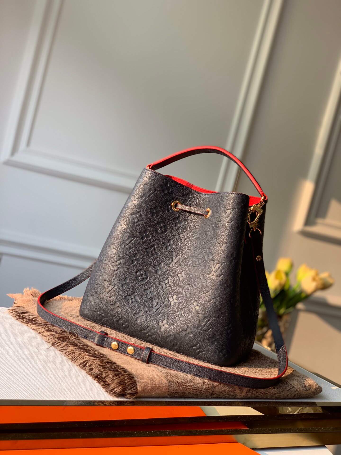 M45306 NéoNoé MM bucket bag Monogram Empreinte dark navy blue