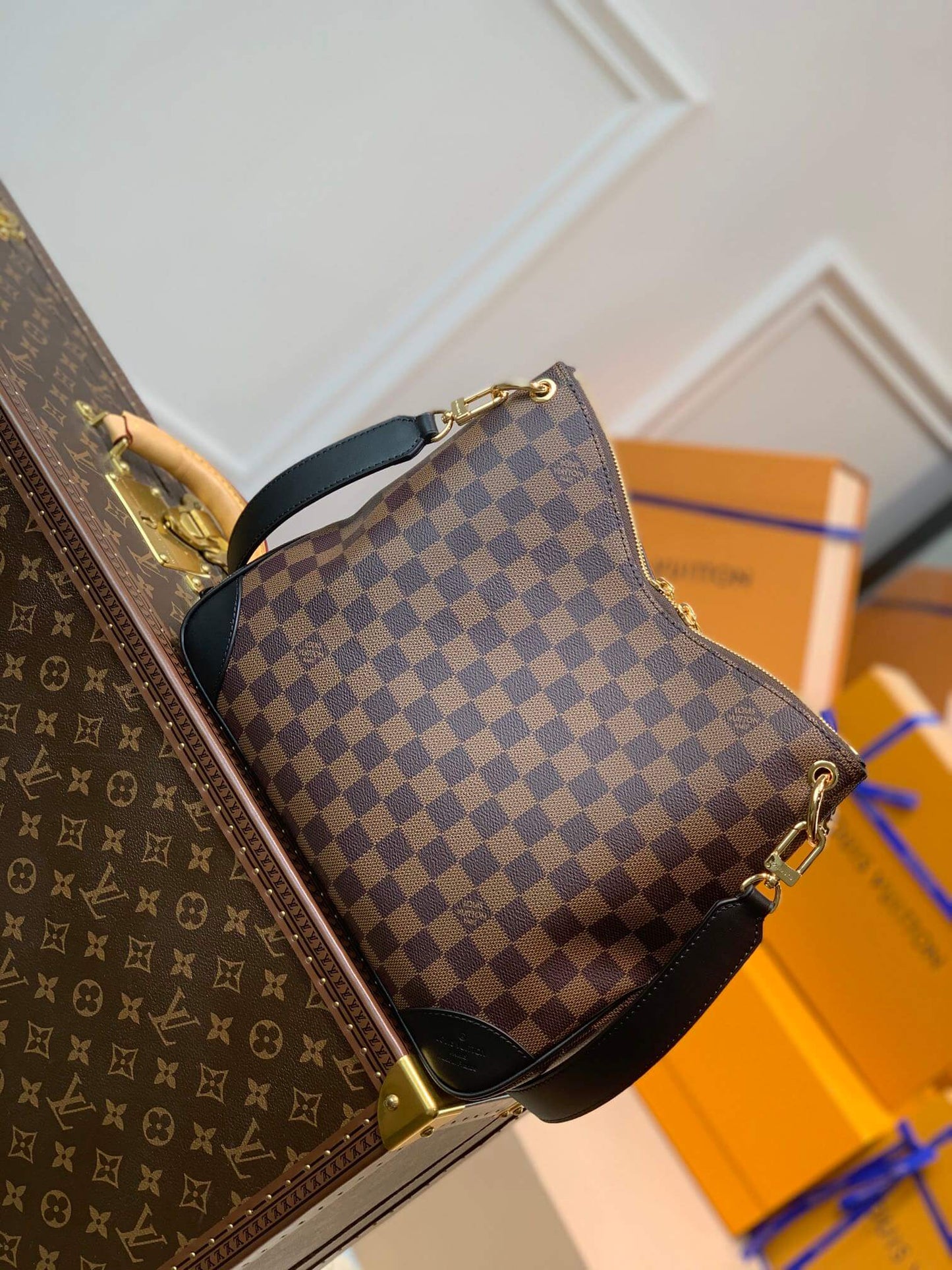 M45355 ODÉON MM coffee brown damier shoulder bag Khaki 31cm