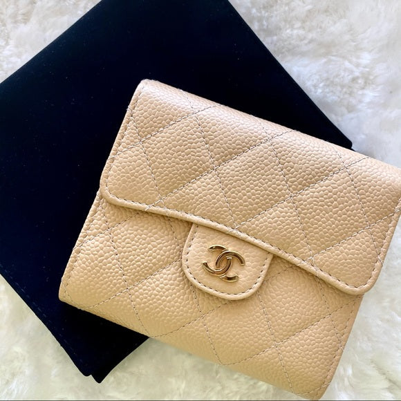 CHANEL beige calfskin wallet