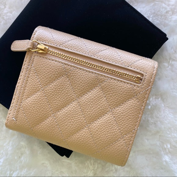 CHANEL beige calfskin wallet