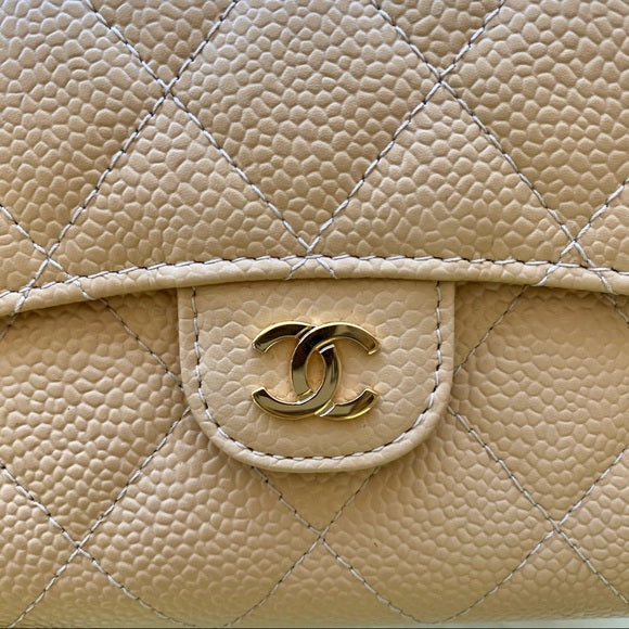 CHANEL beige calfskin wallet