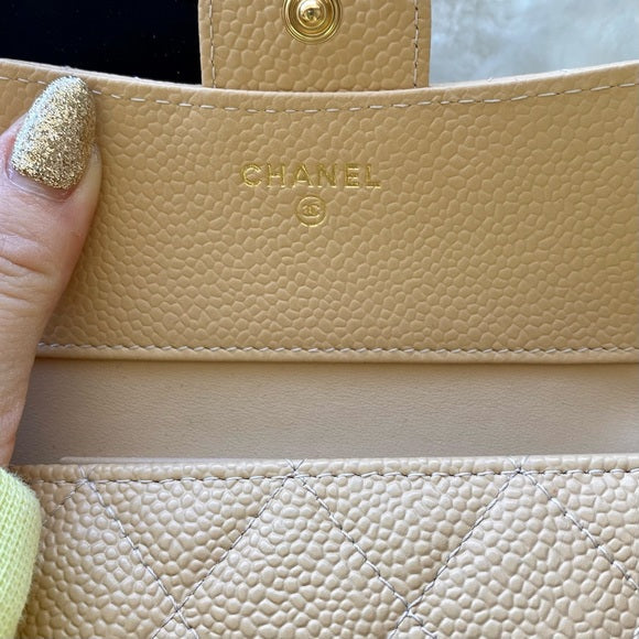 CHANEL beige calfskin wallet