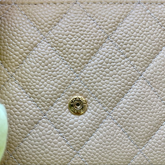 CHANEL beige calfskin wallet