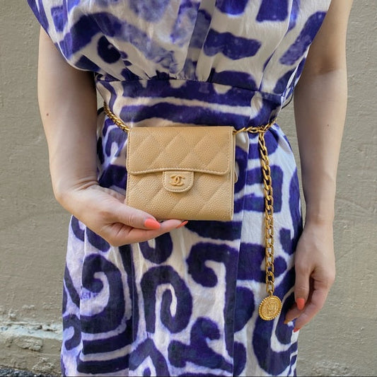 CHANEL beige calfskin wallet