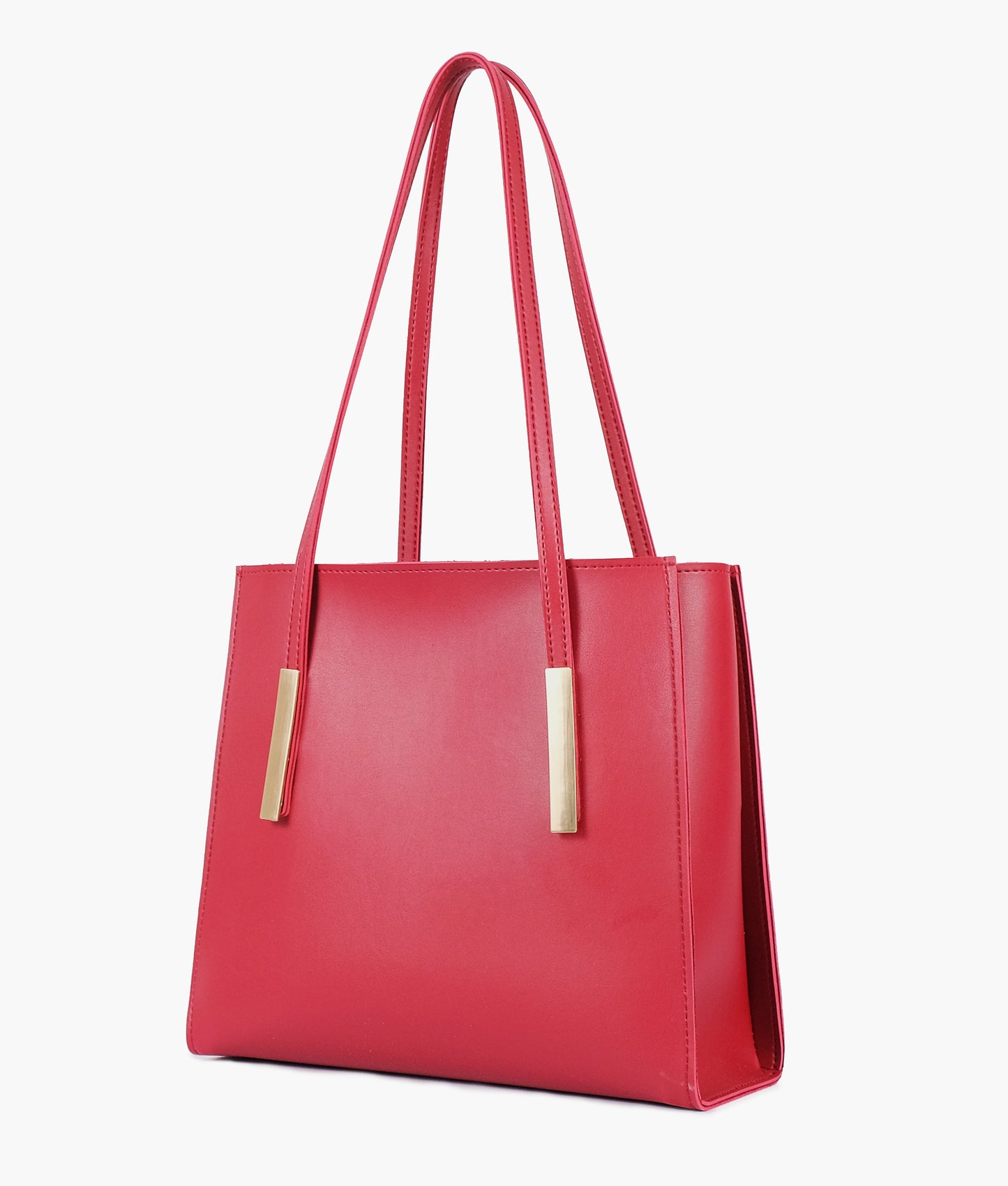 Maroon zipper shoulder bag with long handle