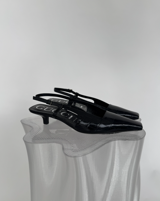 Gucci Sling-back crocodile print pumps – FULL SET