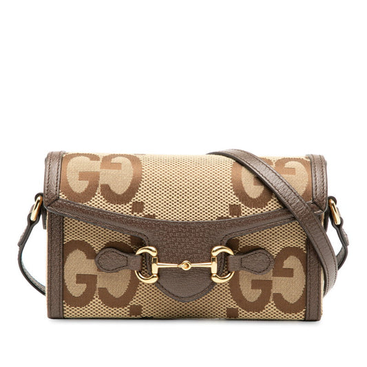Gucci Jumbo GG Horsebit 1955 Canvas Leather Shoulder Bag